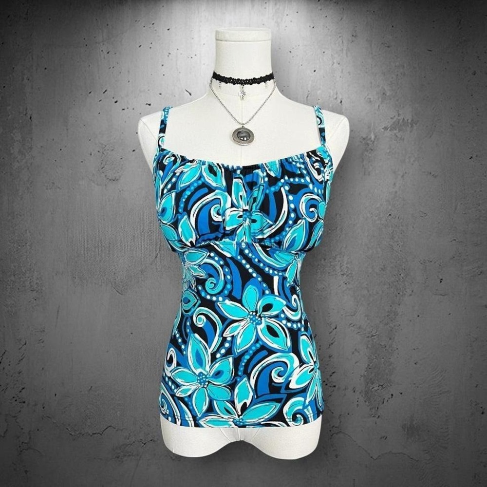 Vintage Y2K Jamaica Bay Blue Floral Swirl Tankini Swim Top